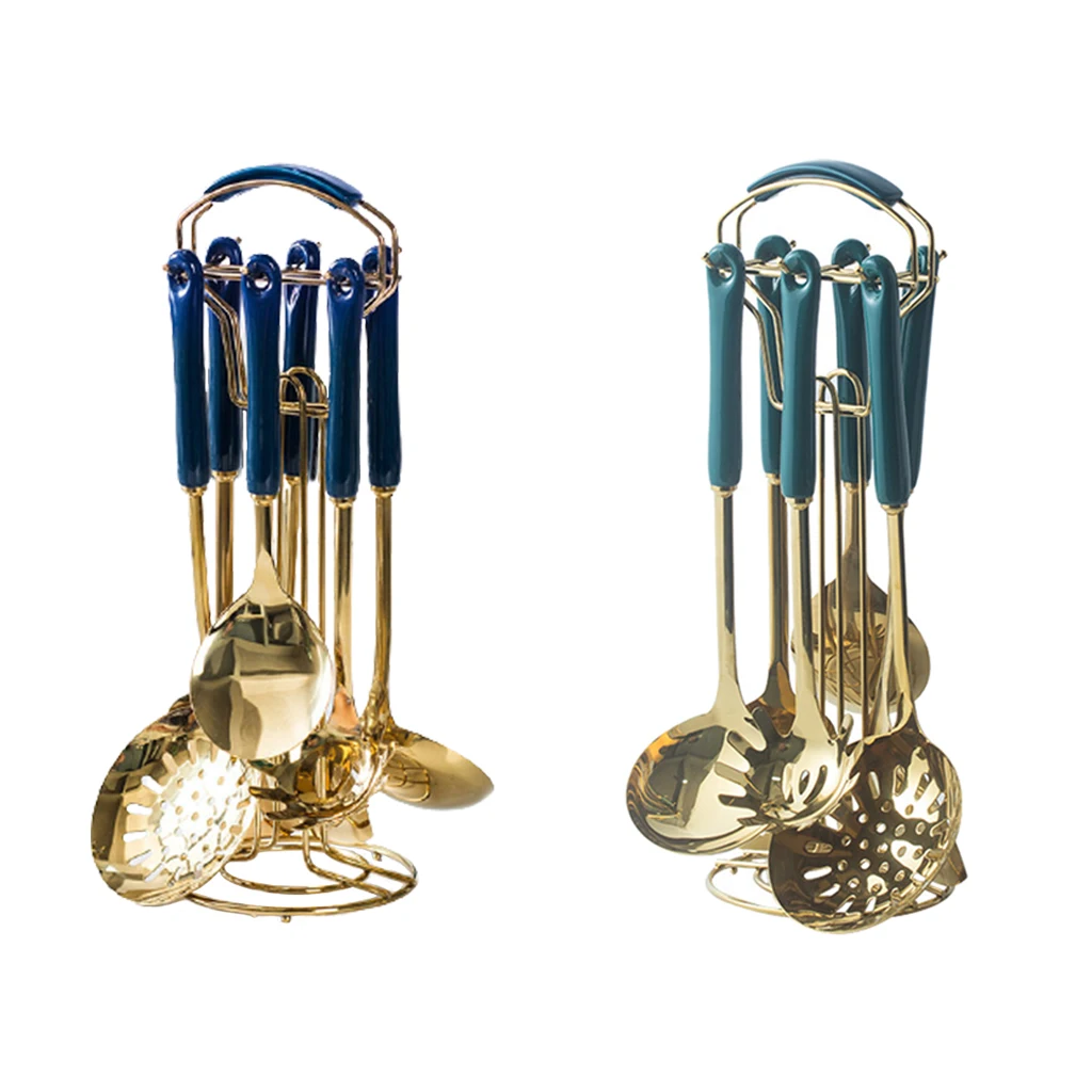 

Cooking Utensils Set w/ Rotated Stand Ceramics Handle Kitchen Tools Gadgets