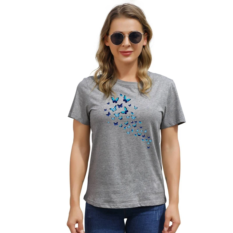 

Fashion Women's T-shirt Flying Butterfly Printing T-shirt 2021 New Summer O-neck Short Sleeve Top Femme Shirt camisetas de mujer