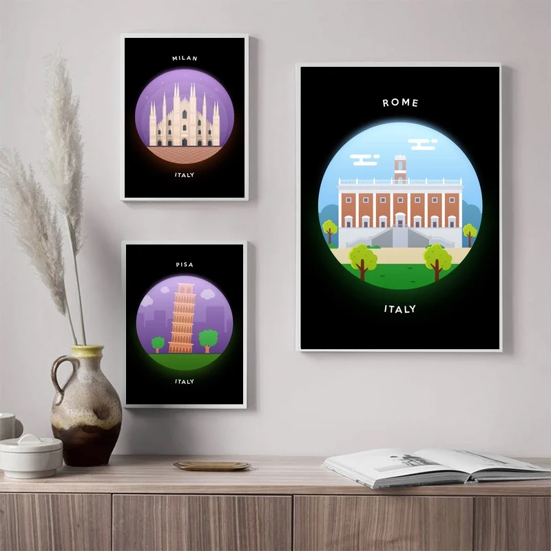 

Italy Milan,Pisa,Rome Abstract travel country map canvas poster