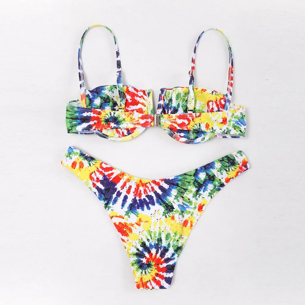 Комплект бикини женский с принтом бандо пляжная одежда подкладками купальный