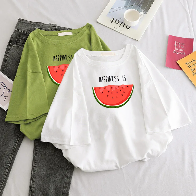 Женская футболка в стиле Харадзюку с коротким рукавом и принтом арбуза