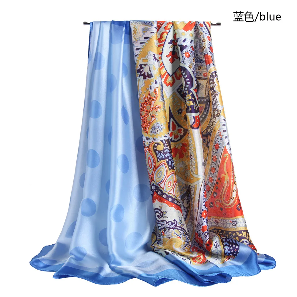 

90X180cm Imitation Silk Polyester Polka Dot Printing Long Ethnic Bohemian Beach Towel Thin Shawl Scarf Muslim Hijab for Women