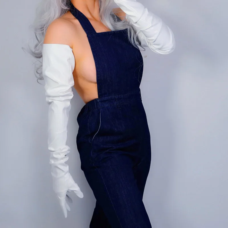EXTRA LONG GLOVES Faux Leather PU 35 90cm White Big Puff Balloon Sleeves Unisex Women Leather Gloves WPU245 long gloves 38cm big sleeves puff sleeves simulation leather imitation leather black unisex dxpu02