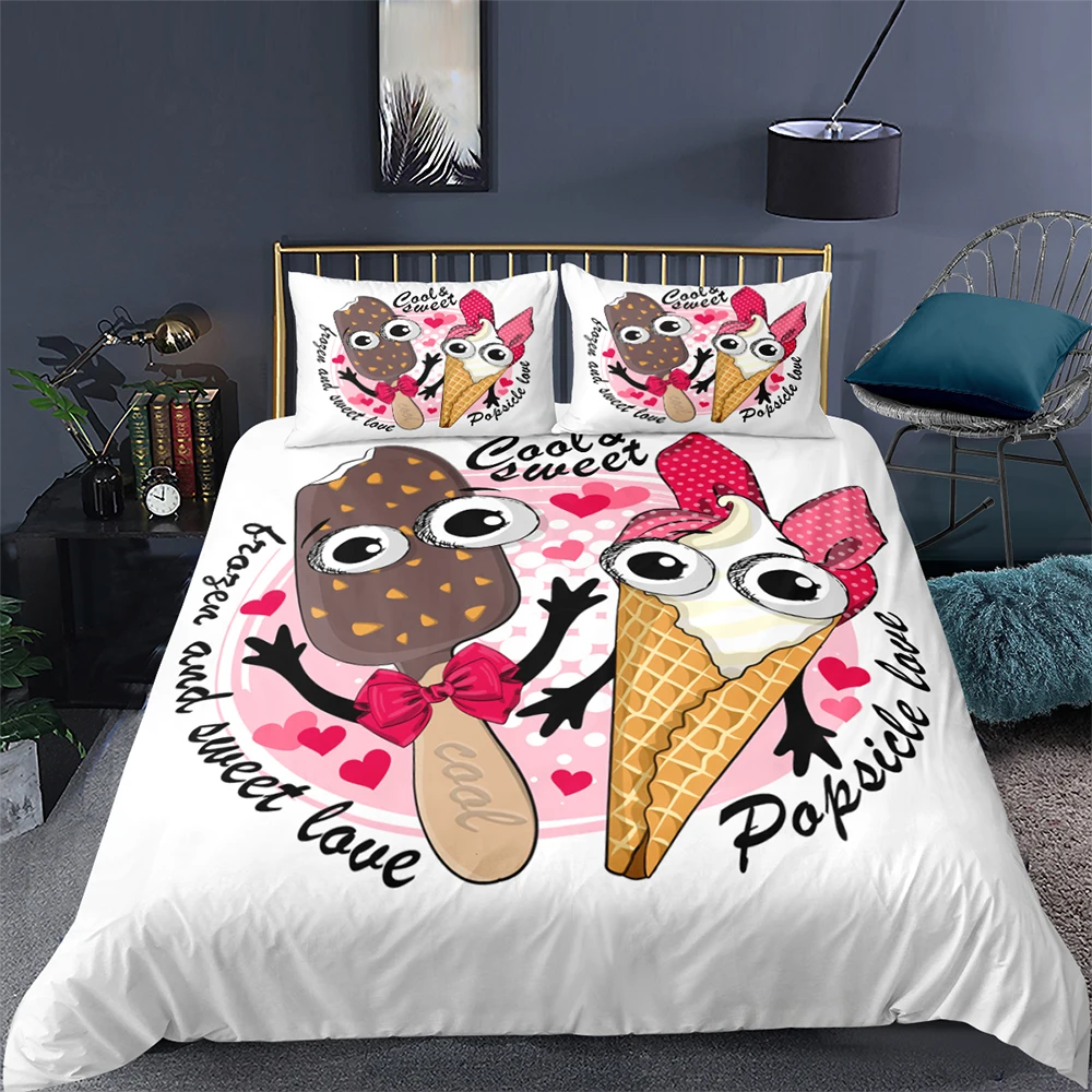 

2021 мультяшный Комплект постельного белья, забавный торт, конфеты, кофе, пододеяльник, Модный чехол для кровати, рождественские подарки для м...