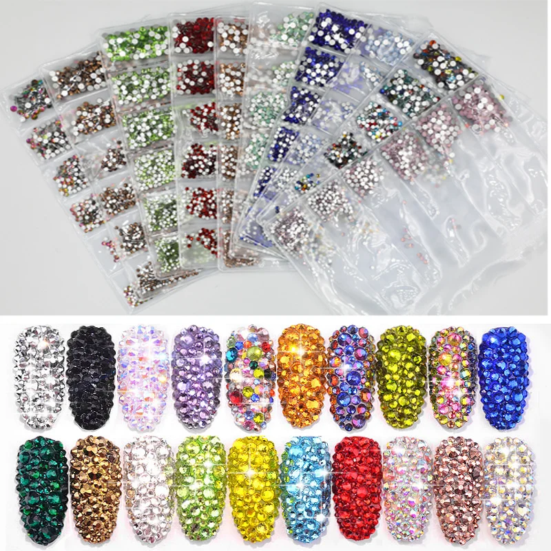 

40 Colors Mix Sizes Crystal AB Glass Nail Art Rhinestone Glitter Crystals Strass Nail Art Rhinestone for Nail Art Decorations