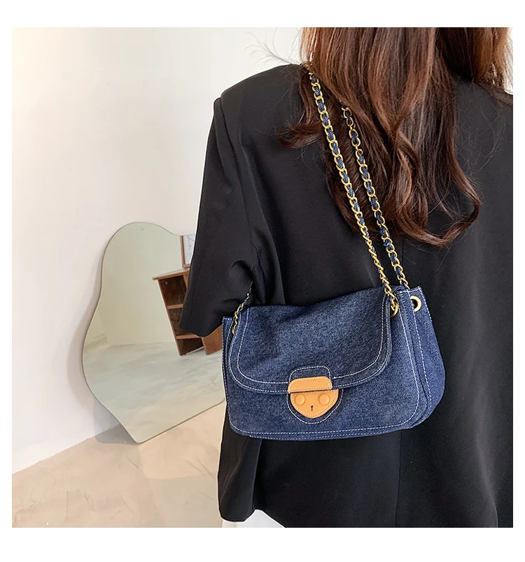 

2021 Brand New Fashion Bag Big Denim Canvas Crossbody Bags for Women Trend Chain High Capacity Shoulder Handbag Branded Trending