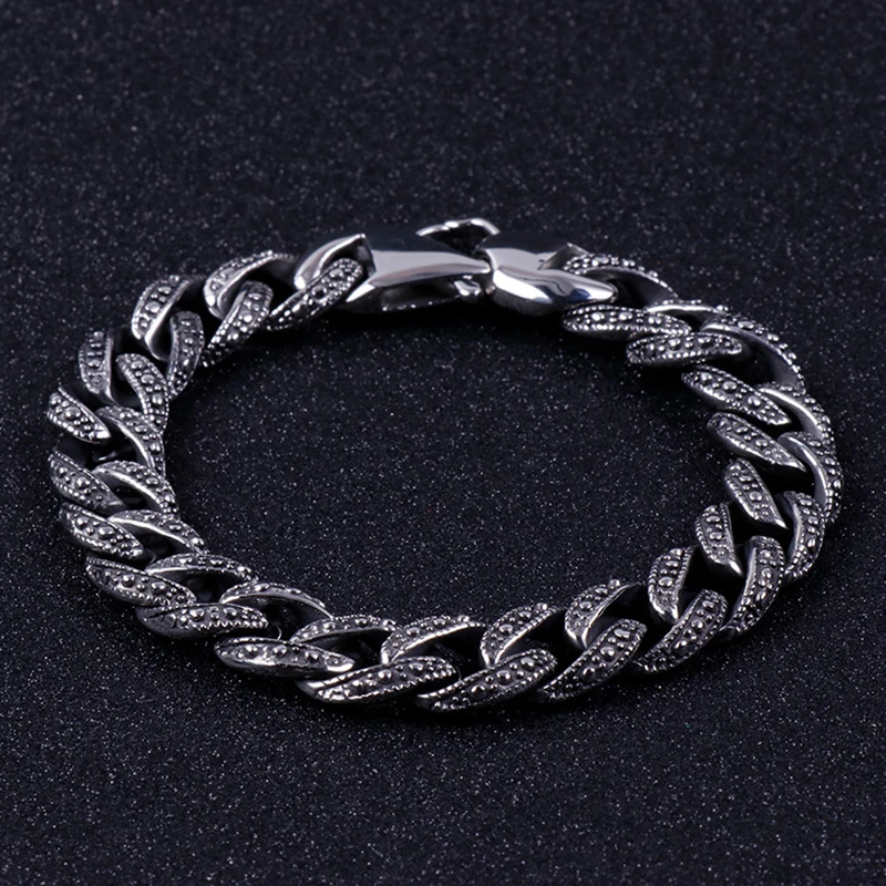 

Punk Vintage Mens Curb Cuban Chain Bracelets Hiphop Black 316L Stainless Steel Biker Bracelet Men Heavy Fashion Male Jewelry