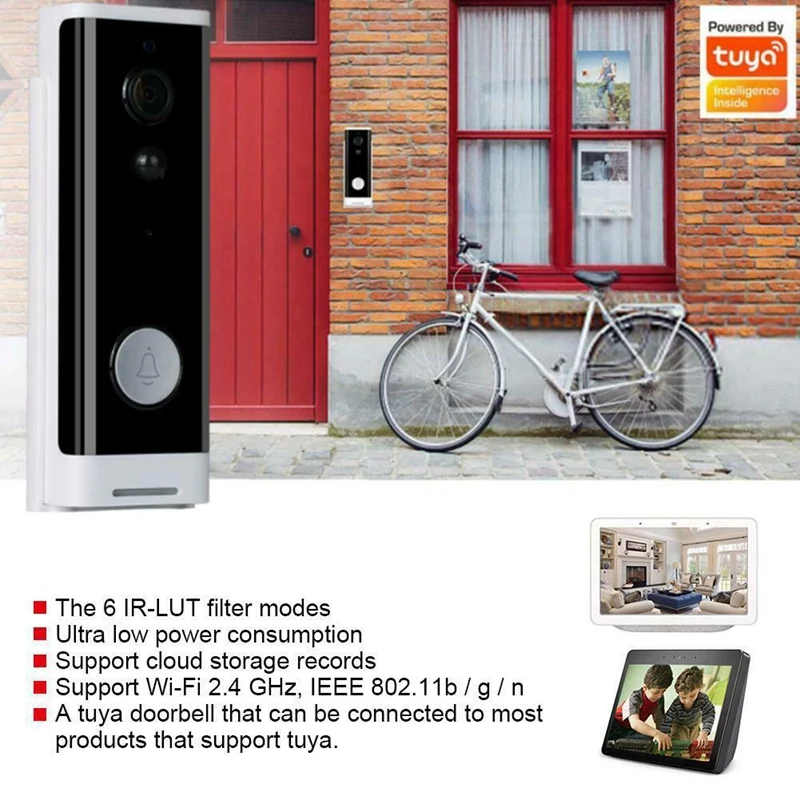 

1080P WiFi HD Wireless PIR Monitor 2-Way Intercom Camera Video Doorbell Work with Tuya Smart Life Door Bell