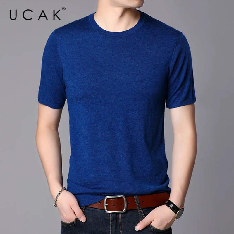 

UCAK Brand Sweater Men Clothing Casual Short Sleeve O-Neck Pull Homme Pullover Spring New Arrivals Male Soft Wool Sweaters U1225