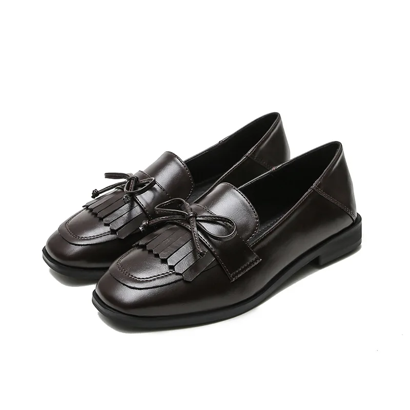 

British College Style 2021 Spring New Loafers Square Toe Butterfly-knot Women's Flats Size 34-43 Black Or Brown Available