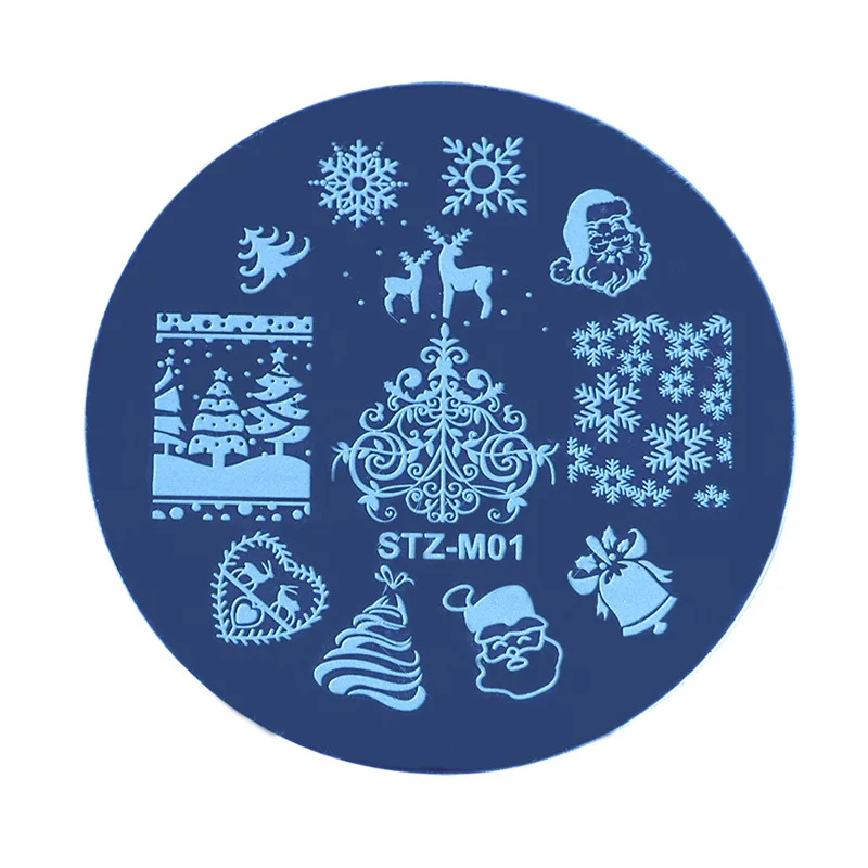 

1pcs Round shape Nail Stamping Plate Christmas tree/Christmas stocking/snowflake/snowman/elk Stencil Nail Art Template Mold