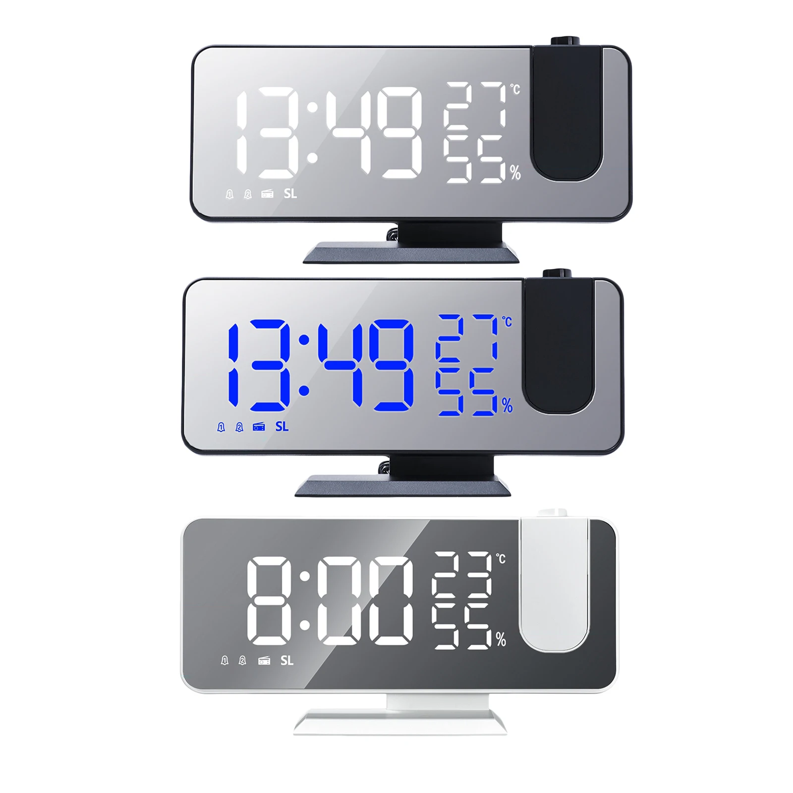 

Projection Alarm Clock FM Radio Digital Clocks for Bedrooms 7.3" Screen Led