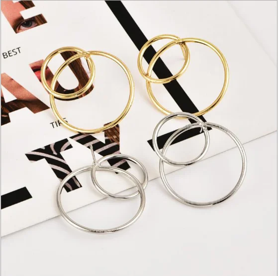 Американские большие двойные круглые серьги гвоздики для женщин Золотой