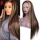 Парик HairUGo P427 из человеческих волос с прямыми кружевными волосами, 150% плотность, с детскими волосами, бразильский, 8-28 дюймов, парик без повреждений, предварительно выщипанный