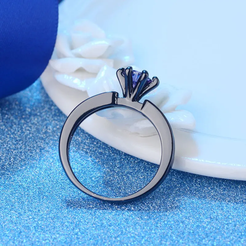 Женское фиолетовое кольцо с кристаллами Дизайнерское черное 2 шт./компл. в 1 все