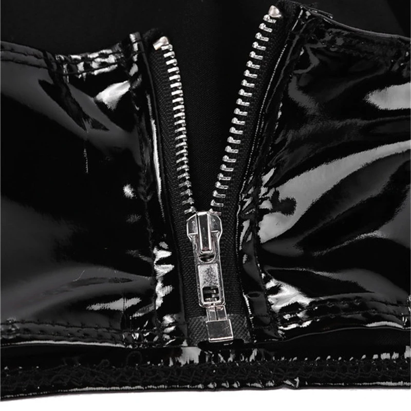 Женское сексуальное нижнее белье из лакированной кожи с открытыми сосками