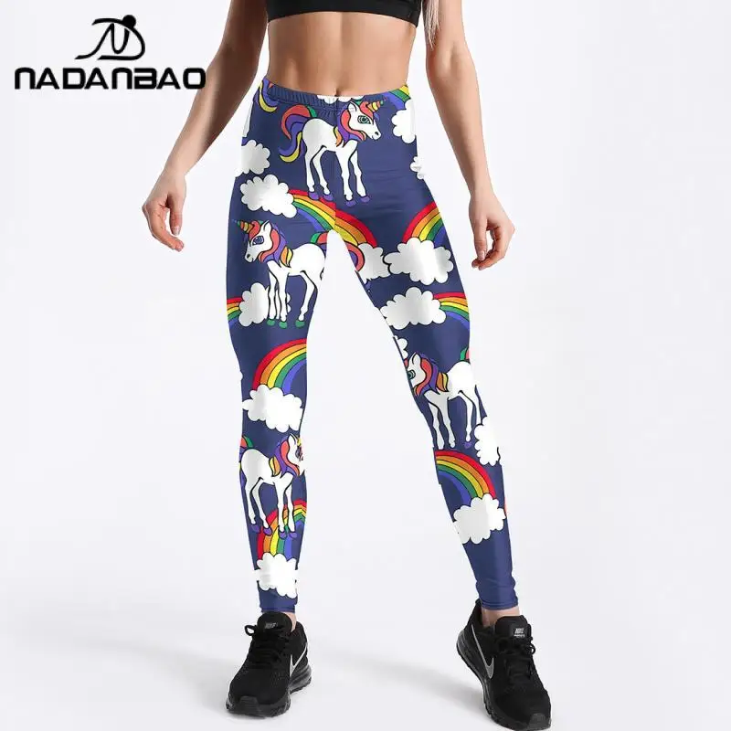

Новинка, женские брюки NADANABO с рисунком единорога, женские брюки для тренировок с цифровым принтом белых облаков, Женские Простые брюки с выс...