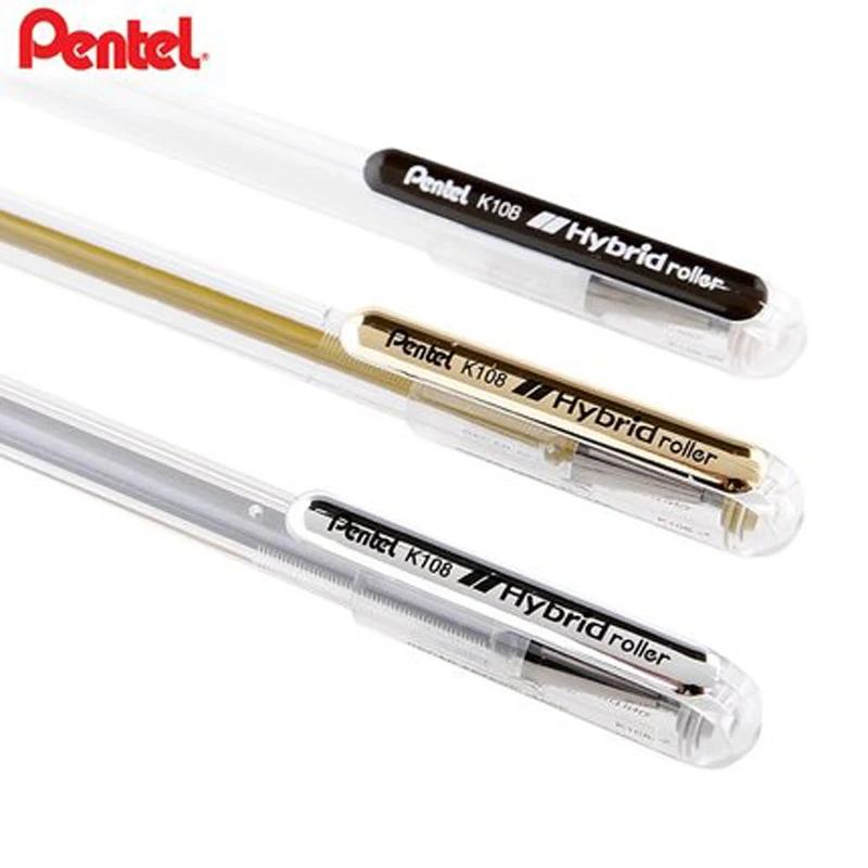 3 Pcs/Lot Pentel K108 0.8 mm Metallic Gel Ink Pen Gold White High gloss Signature pen|gel ink pen|signature pengel pens metallic |