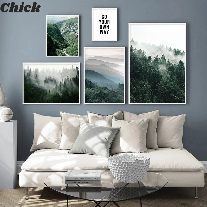 

Nordic Home Decoration Mountain Foggy Forest Picture Nature Scenery Scandinavian Poster Landscape Print Wall Art Canvas Paintin