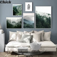 nordic home decoration mountain foggy forest picture nature scenery scandinavian poster landscape print wall art canvas paintin