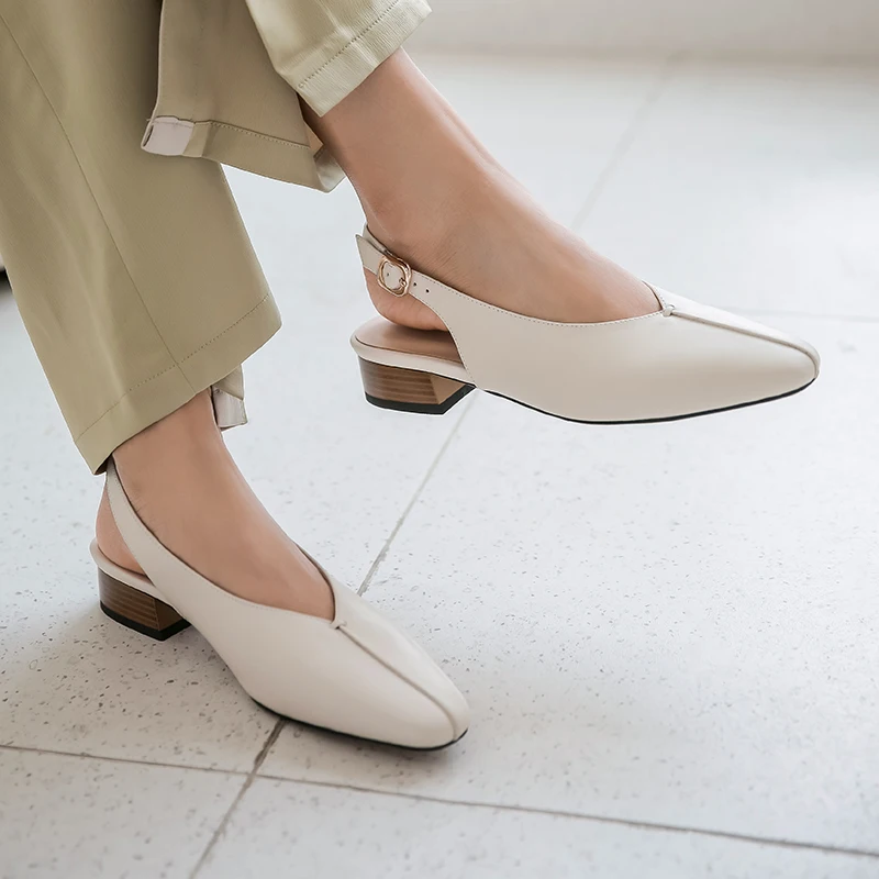

MORAZORA 2020 New arrival genuine leather shoes thick heels square toe single shoes summer shallow buckle women pumps