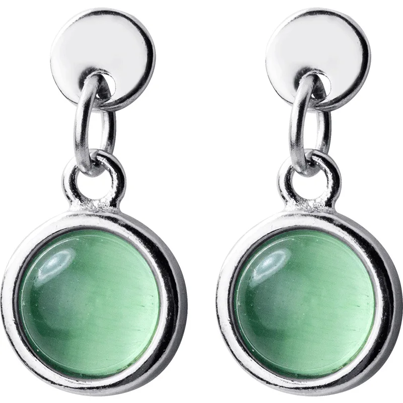 

100% S925 Silver Earring for Women Girl Korean Fashion Green Opal Drop Earring Summer Jewelry 2021 Trendy Geometry Stone Earring