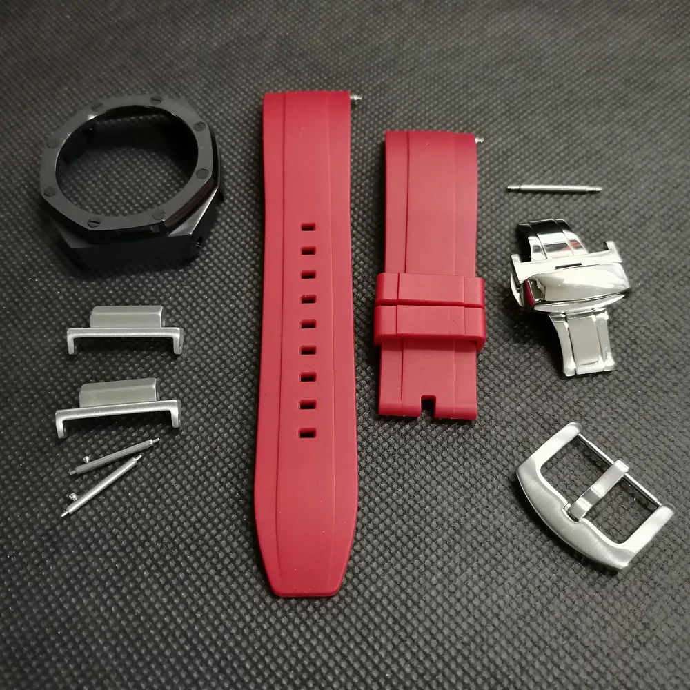 

GA2100 Metal Mod Watch Strap Adapter Metal 2rd GA2100 Bezel Fluorine Rubber Watch Band for Casio G Shock GA-2100/2110 Watch