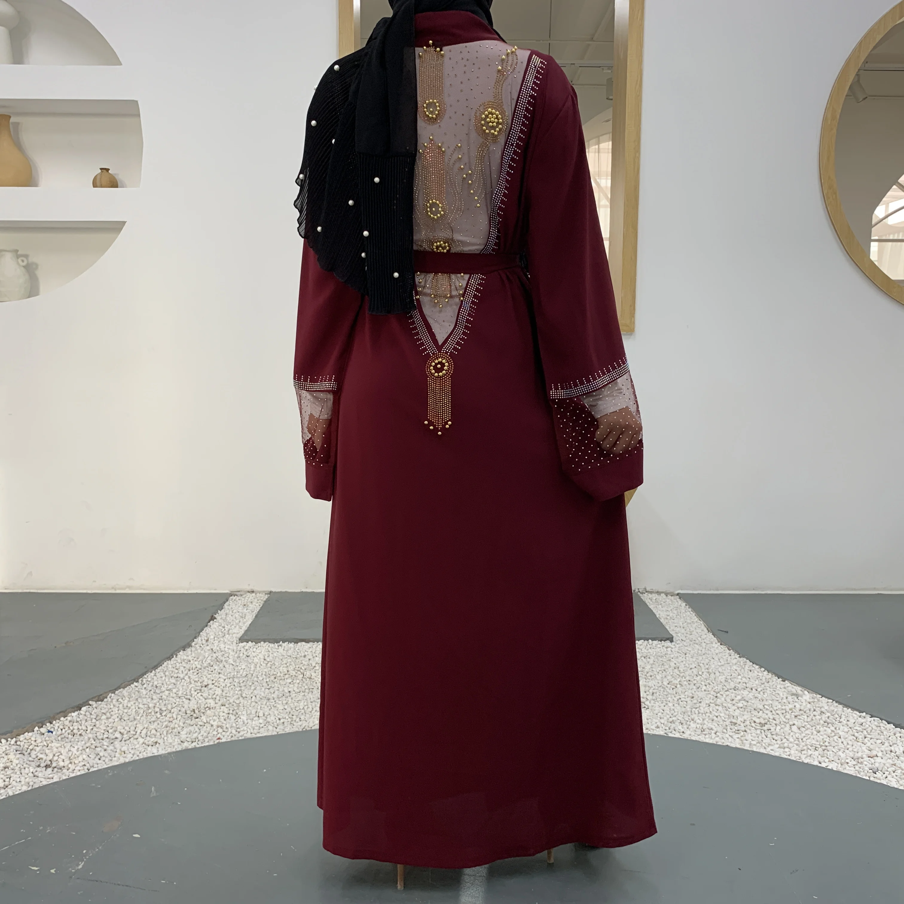 Простое кимоно с открытым спереди однотонное кардиган мусульманская кружевная