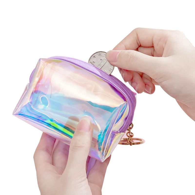 

Transparent Women Small Wallet Laser Zipper Coin Purses Bag Clutch Fashion Handbag Female Key Purse Mini Cosmetics Storage Pouch