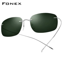 fonex titanium rimless sunglasses men 2022 ultralight korean frameless screwless square polarized sun glasses for women f85694