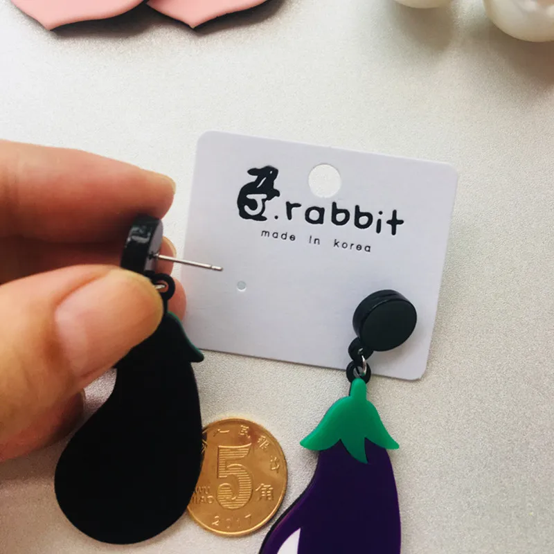 Модные летние акриловые большие серьги с фруктами и баклажанами для женщин