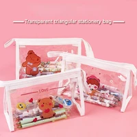 cute kawaii transparent clear pvc cat bear pencils case bags pouch school supplies for girls boys waterproof korean stationery