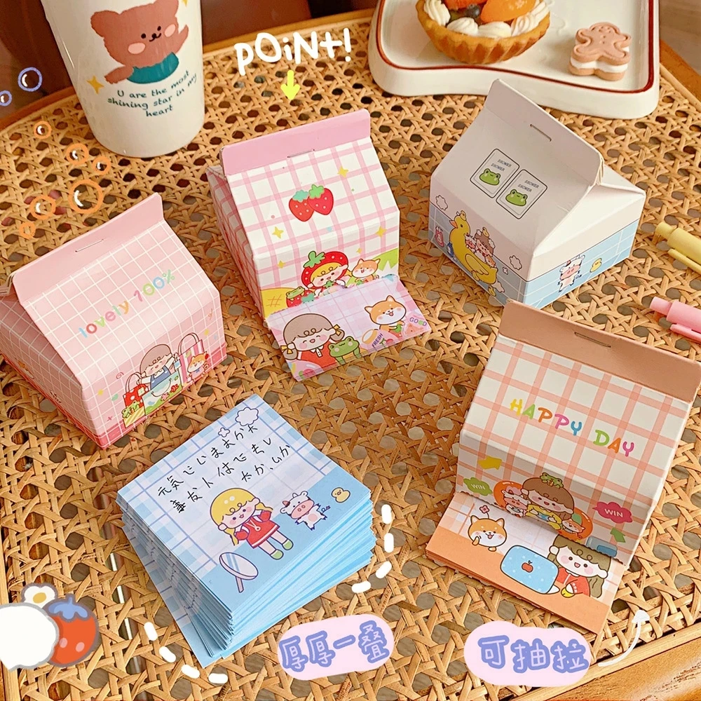 Korean Cute Creative Japanese Cartoon Milk Carton Sticky Note Paper Non-sticky Note Small Note Pad School Supplies Stationery