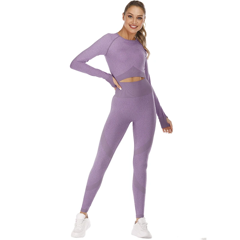 

Vital Seamless Yoga Set Woman Sportswear 3 Pieces Long Sleeve Crop Top+Gym Leggings+Sport Brassiere Female Fitness Sports Suits