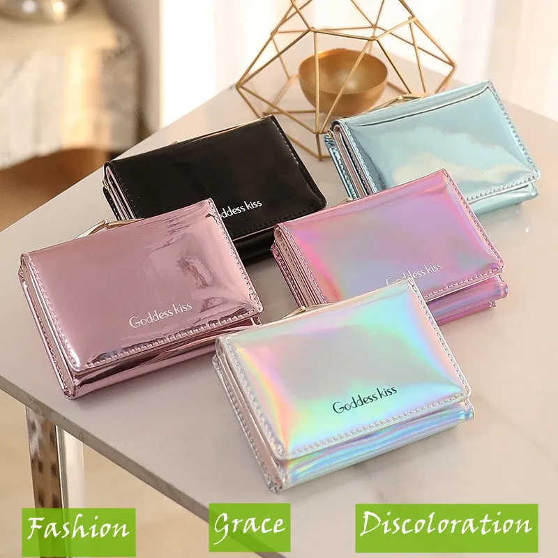 

Лазерный маленький кошелек, новый женский кошелек, короткий кошелек фантомного цвета, милый кошелек для монет для девушек, сумка для карт, м...