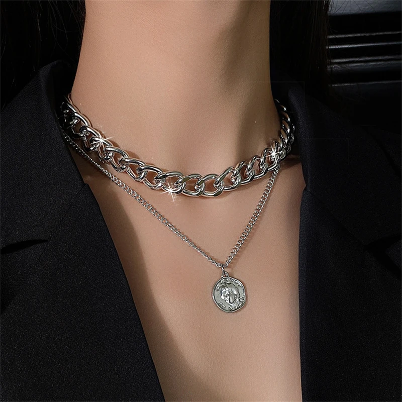 

Fashion Double Titanium Steel Necklace For Women New Classic Punk Style Butterfly Zircon Pendant Fashion Trend Accessories Gift