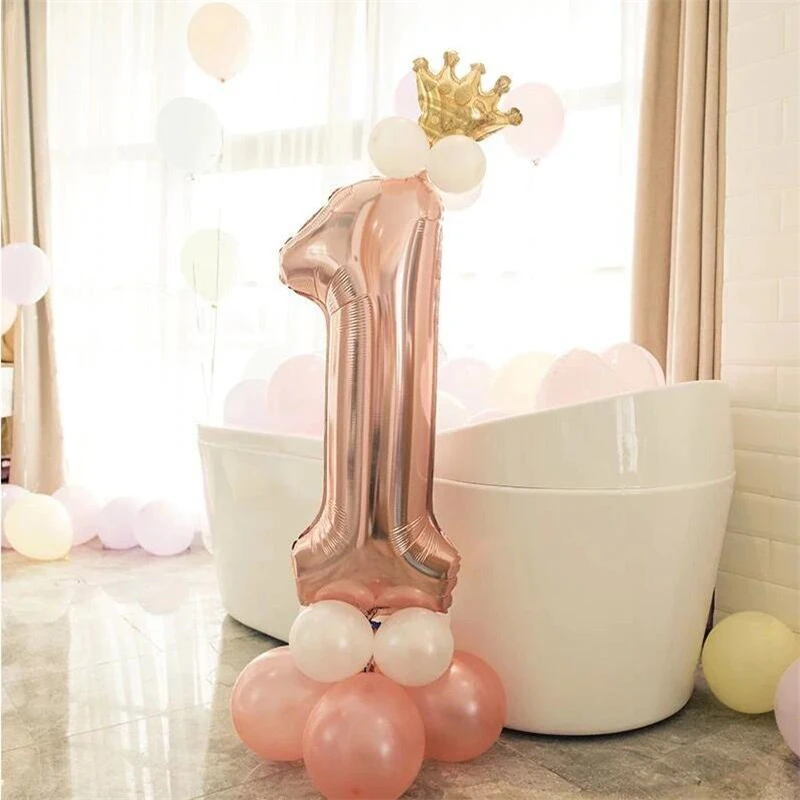 

1set Rose Gold Number Foil Balloons Inflatable Air Ballons One Year Old 1st Birthday Party Decorations Kids Baby Shower Supplies