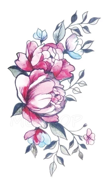 Tattoos Sticker color ink Lotus plant rose flower Little Element Body Art Water Transfer Temporary Fake tatto for kid girl boy | Красота и