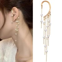 new pearl tassel net red super fairy geometric female gold retro ear clip earrings