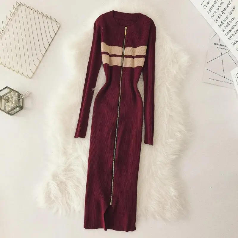 Женское осенне зимнее трикотажное платье 2019 Новое модное облегающее женское