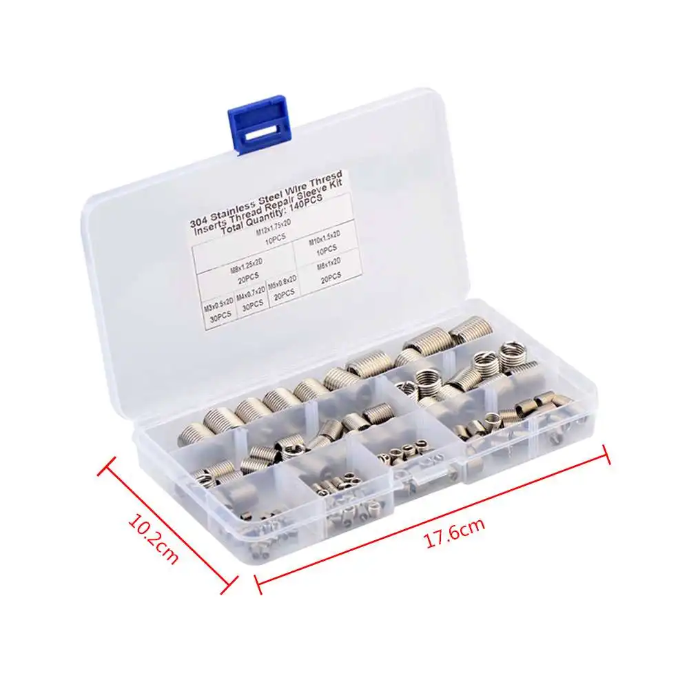 

140pcs Braces Set 304 Stainless Steel M3/4/5/6/8/10/12 Metric Coarse Thread Protective Cover Combination Set