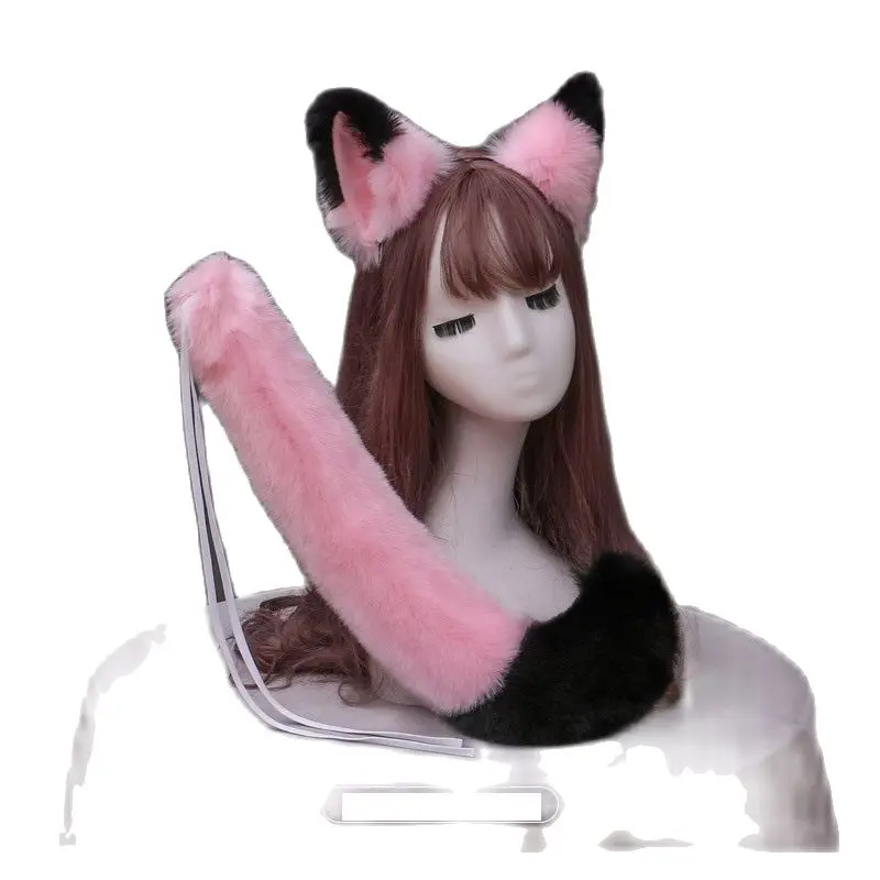

New Adult Kids Fluffy Plush Pointed Cat Wolf Ears Hair Clips with Long Animal Tail Kit Halloween Anime Cosplay Party Costume