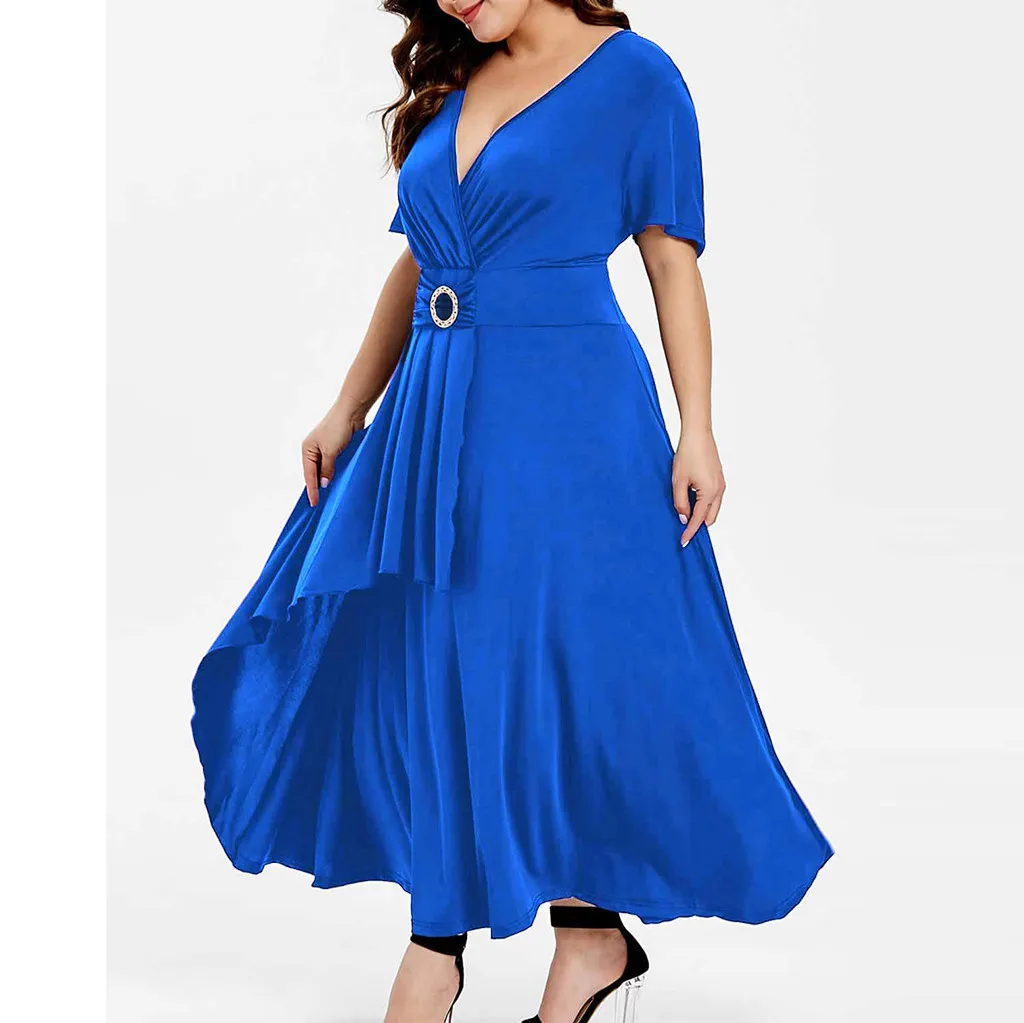 Женское вечернее платье черное большого размера с коротким рукавом и