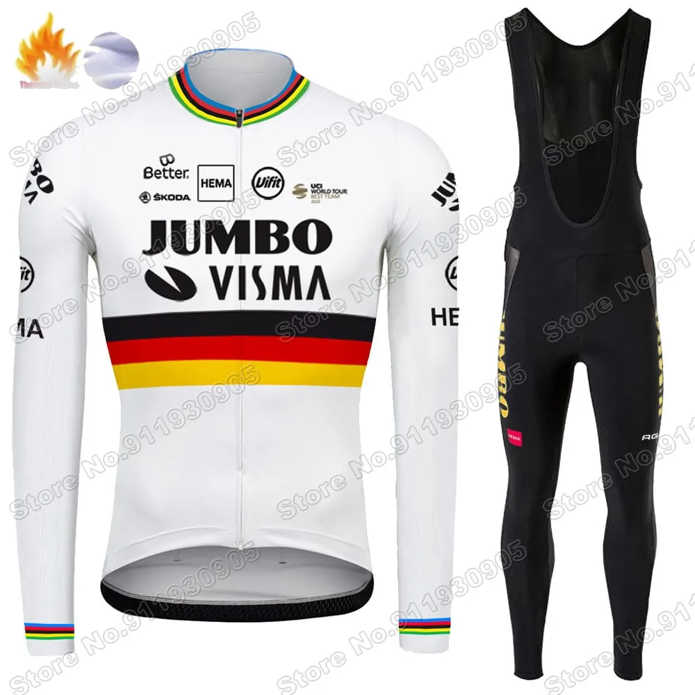 Зима 2021 немецкий Чемпион Jumbo Visma командный велосипедный комплект из Джерси одежда