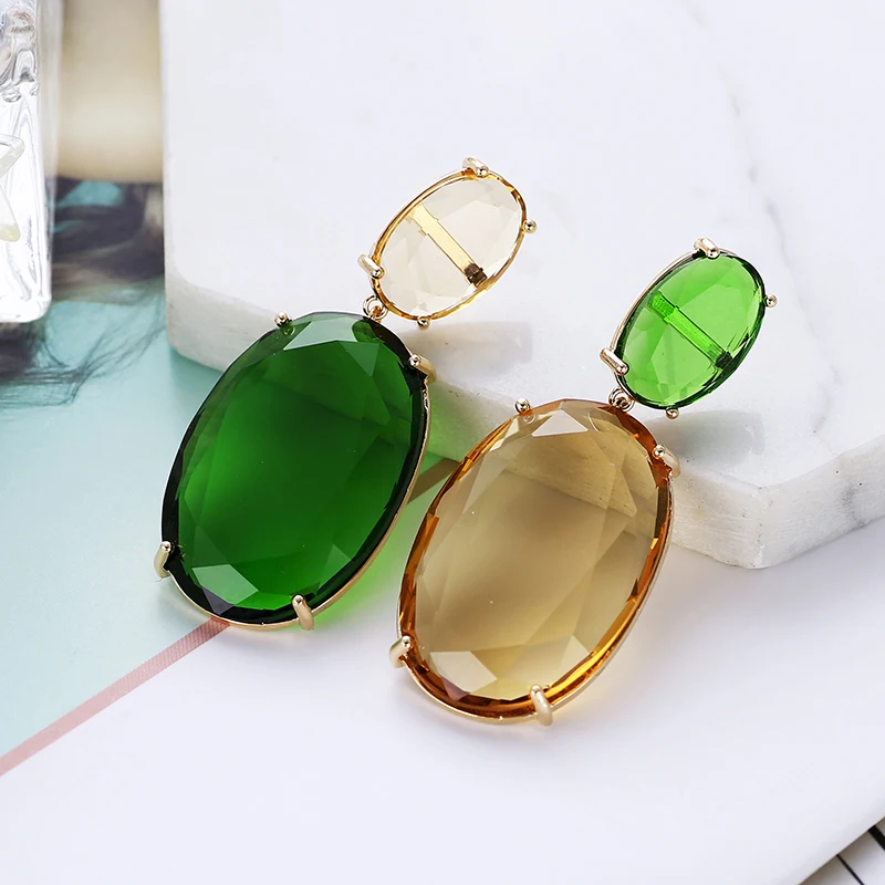 Большие геометрические висячие серьги с кристаллами и турмалином для женщин