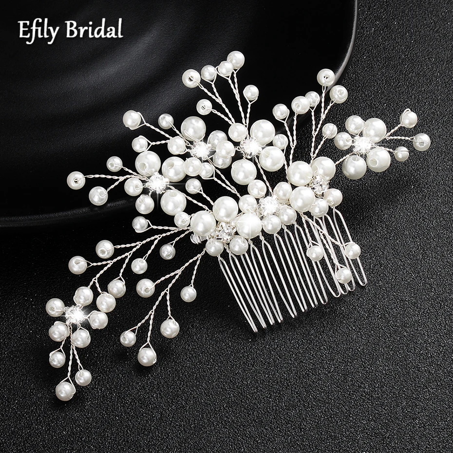 

Efily Silver Color Flower Pearl Hair Comb Bridal Head Accessories Women Wedding Hair Jewelry for Bride Headdress Bridesmaid Gift