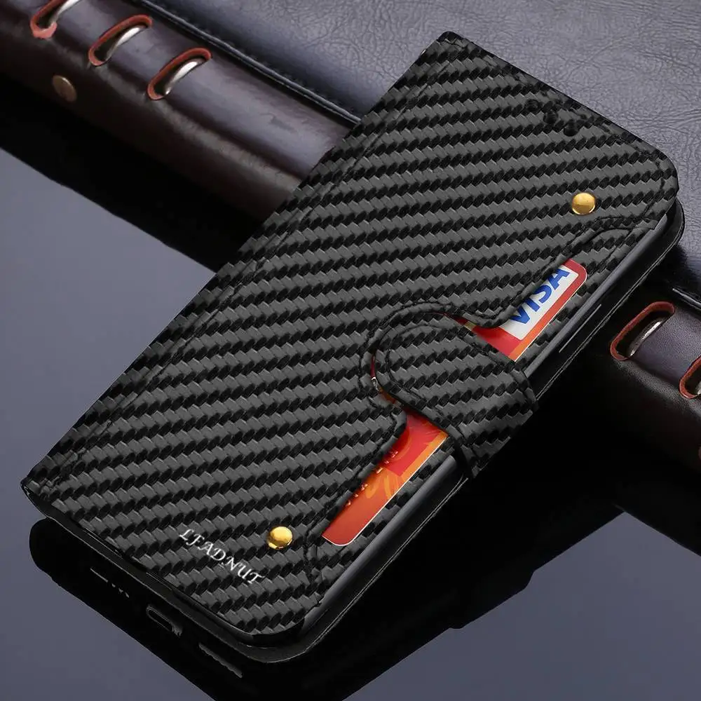 Black LLZ. COQUE карбоновый кошелек чехол для телефона для samsung Galaxy S9 Plus S10 S7 Edge противоударный флип Слот для Карт Кожаный чехол для samsung S8 - Цвет: Black