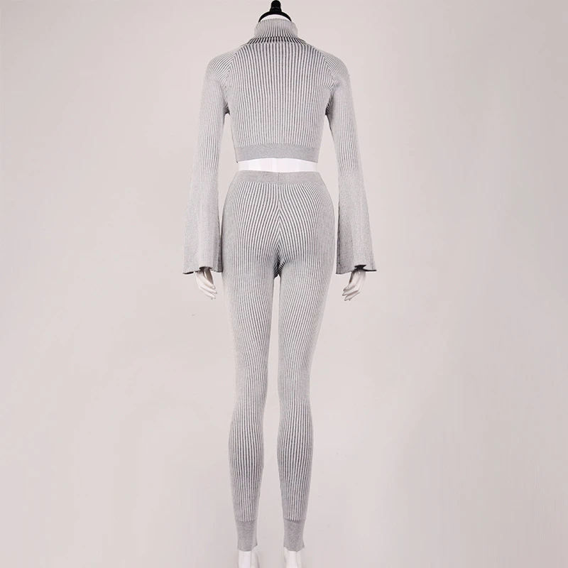 

Knitted Skinny Two Piece Set Women Long Sleeve Sweater Legging Knitting Pants Suits Autumn Winter Bodycon Tracksuits Fitness Set