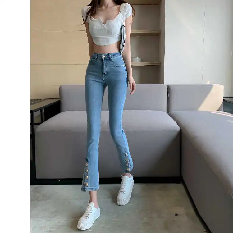 

Spring and Summer New Style Trousers Split Design High Waist Slimming Skinny Jeans Korean Style Retro Casual Cropped Pants for