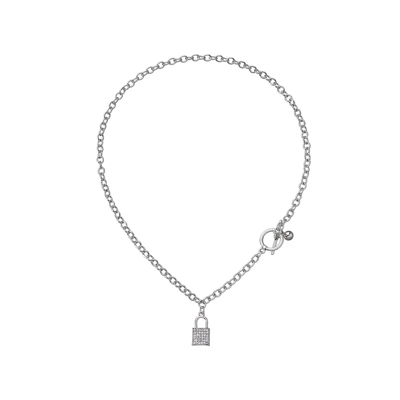 

Vintage Punk Choker Rhinestones Lock Pendant Chain Silver Color Hip Hop Necklace for Women Fashion Jewelry Gift